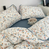 elvesmall Stitched Edge Blue Wildflowers Bedding Set