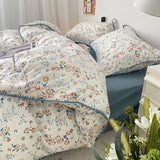 elvesmall Stitched Edge Blue Wildflowers Bedding Set