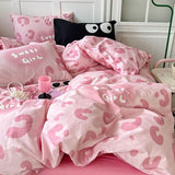 elvesmall Sweet Girl Pink Leopard Print Bedding Set