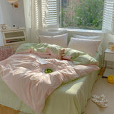 elvesmall Two Toned Morandi Color Bedsheet Set