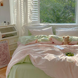 elvesmall Two Toned Morandi Color Bedsheet Set
