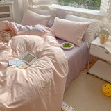 elvesmall Two Toned Morandi Color Bedsheet Set