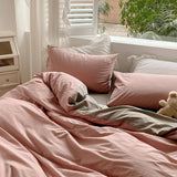 elvesmall Two Toned Morandi Color Bedsheet Set