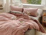elvesmall Two Toned Morandi Color Bedsheet Set