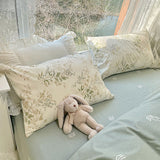 elvesmall Vintage Pale Floral Print Bedding Set