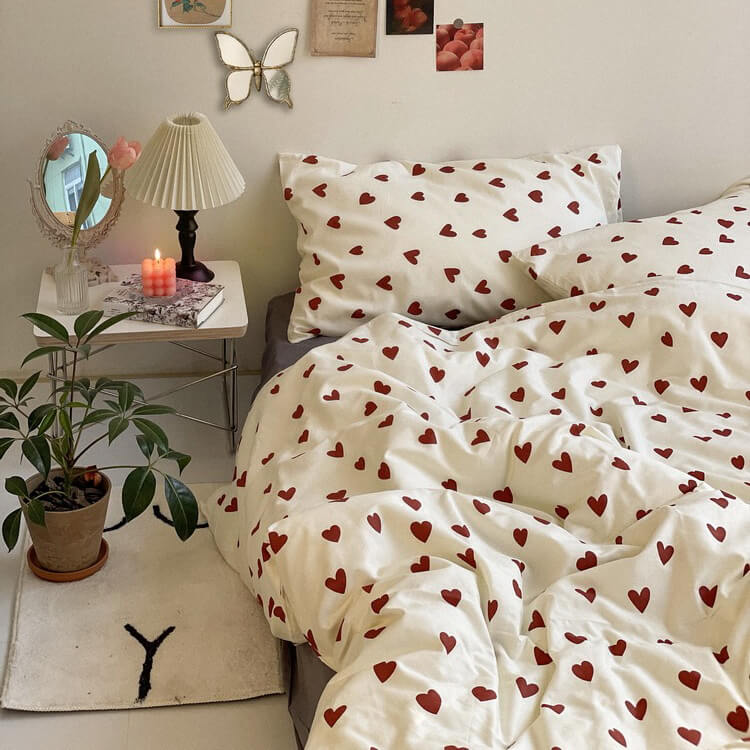 elvesmall Vintage Red Hearts Bedding Set