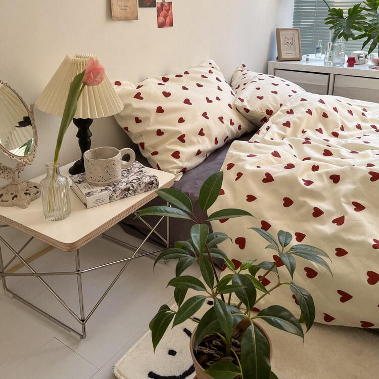 elvesmall Vintage Red Hearts Bedding Set