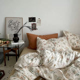 elvesmall Vintage Pale Flowers Print Cotton Bedding Set