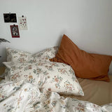 elvesmall Vintage Pale Flowers Print Cotton Bedding Set