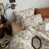 elvesmall Vintage Pale Flowers Print Cotton Bedding Set