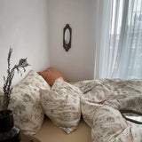 elvesmall Vintage Pale Flowers Print Cotton Bedding Set