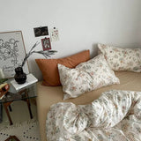 elvesmall Vintage Pale Flowers Print Cotton Bedding Set