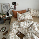 elvesmall Vintage Pale Flowers Print Cotton Bedding Set