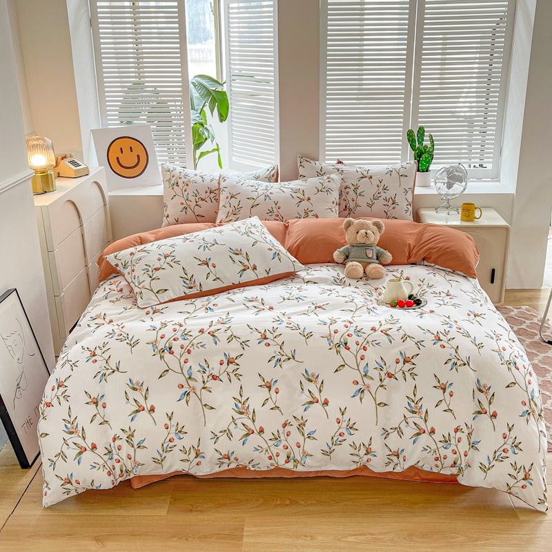 elvesmall Vintage Red Berries Print Bedding Set