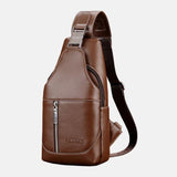 elvesmall Men PU Leather Casual Multifunction Earphone Hole Crossbody Bag Chest Bag