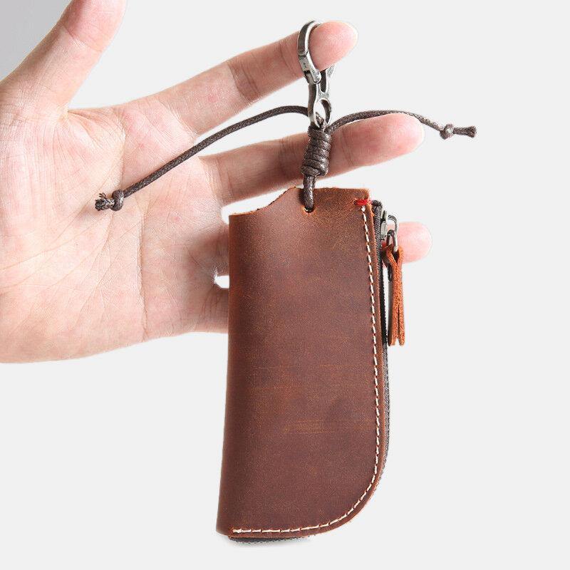 elvesmall Men Genuine Leather Cowhide Mini Easy Carry Hanging Car Key Bag Keychain Wallet