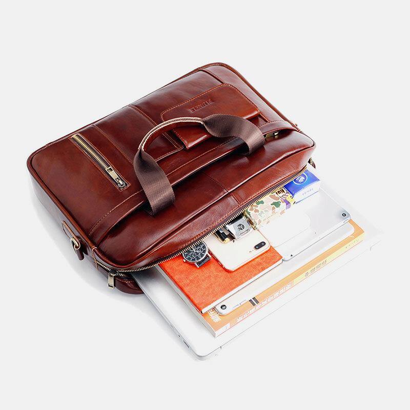 elvesmall Men Genuine Leather Multifunction Large Capacity Multi-pocket Crossbody Bag Shoulder Bag Handbag Messenger Briefcase