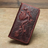 elvesmall Men Genuine Leather Cowhide Dragon Pattern Retro Multi-slot Long Clutch Purse Card Holder Wallet
