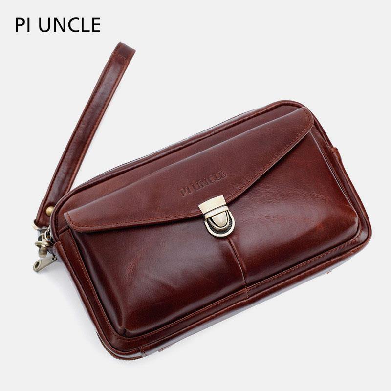 elvesmall Men's Genuine Leather Clutch Bag - Large Capacity for Phone & Cards