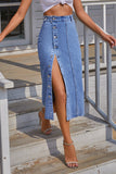 elvesmall Urban Chic Split Buttoned Denim Midi Skirt