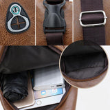 elvesmall Men Faux Leather USB Charging Earphone Travel Retro Business Chest Bag Crossbody Bag