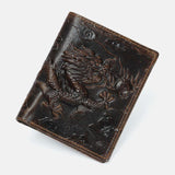 elvesmall Men Genuine Leather 3D Dragon Pattern Retro Fashion Leather Card Holder Wallet