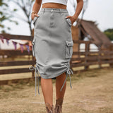 elvesmall Women's New Denim Lace-up Skirt Casual