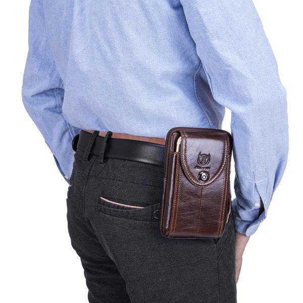 elvesmall Bullcaptain Bag Men Genuine Leather Loop Belt Phone Bag