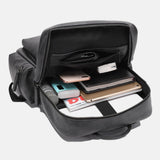 elvesmall Men PU Leather Multi-pocket Breathable Backpack Retro Large Capacity 14 Inch Laptop Bag