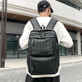 elvesmall Men Faux Leather Large Causal Woven Capacity 14 Inch Laptop Bag School Bag Travel Backpack