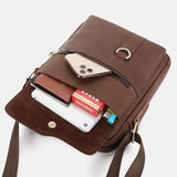 elvesmall Men Genuine Leather Large Capacity Vintage Casual 6.5 Inch Phone Bag Crossbody Bag Shoulder Bag Messenger Briefcase