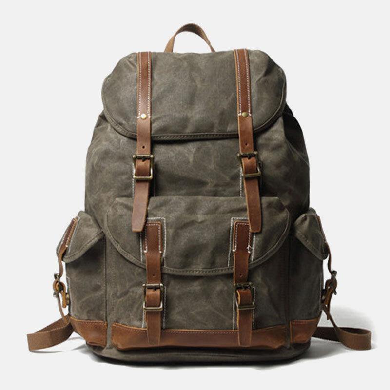 elvesmall Men Canvas Retro Travel Outdoor Hiking Large Capacity Multi-pockets Backpack