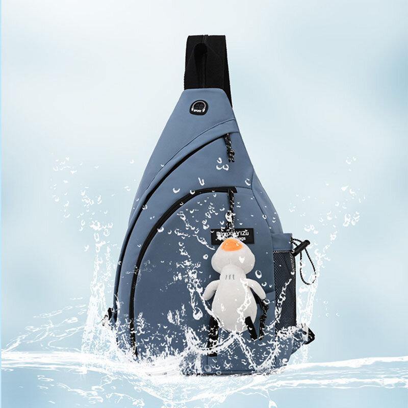 elvesmall Men Nylon Headphone Hole Waterproof Large Capacity Chest Bags Shoulder Bag Crossbody Bags With Ornaments