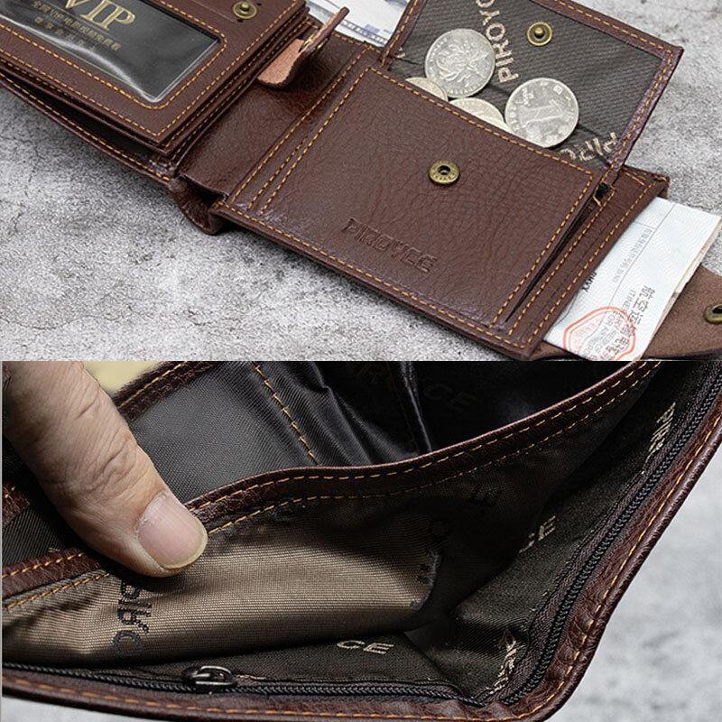 elvesmall Men PU Leather Trifold Hasp Large Capacity Retro Casual Card Holder Coin Wallet