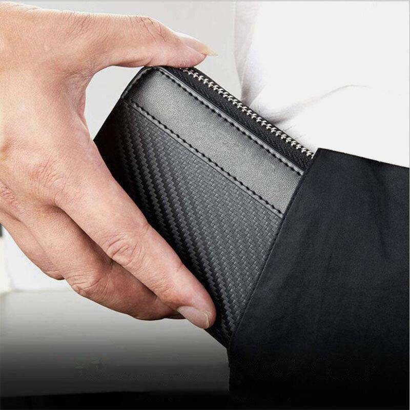 elvesmall Unisex Microfiber Carbon Fiber Patchwork Coin Purse Card Case Wallet With Keychain