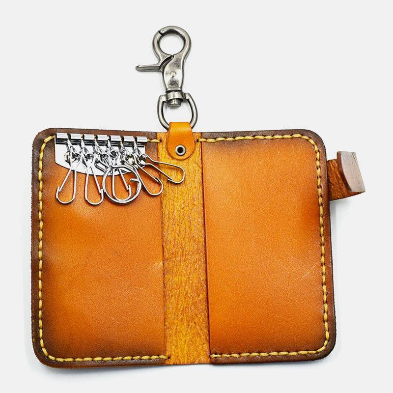 elvesmall Men Genuine Leather Wear-resistance Embossing Pattern Keychain Bag Wallet