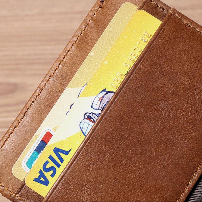 elvesmall Men Genuine Leather Embossed Retro Business Multi-slot Leather Card Holder Wallet