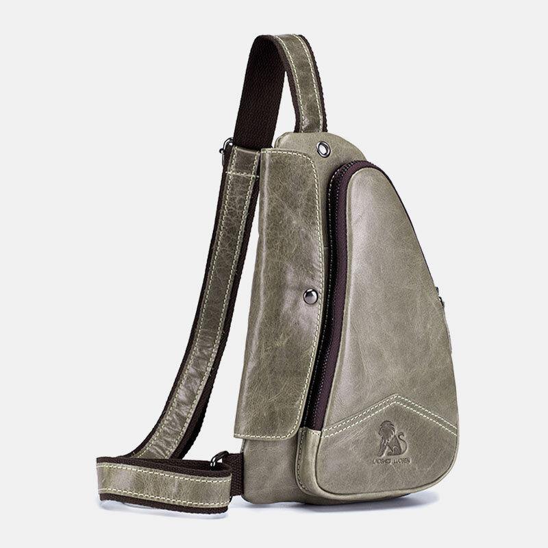 elvesmall Men Genuine Leather Cowhide Triangle Shape Fashion Retro Business Shoulder Bag Chest Bag