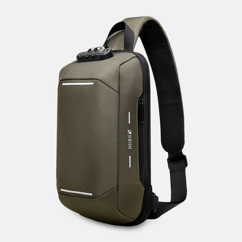 elvesmall Men Oxford Password Lock Anti-theft Reflective Strip Design Waterproof Multi-pockets Crossbody Sling Bag Chest Bag