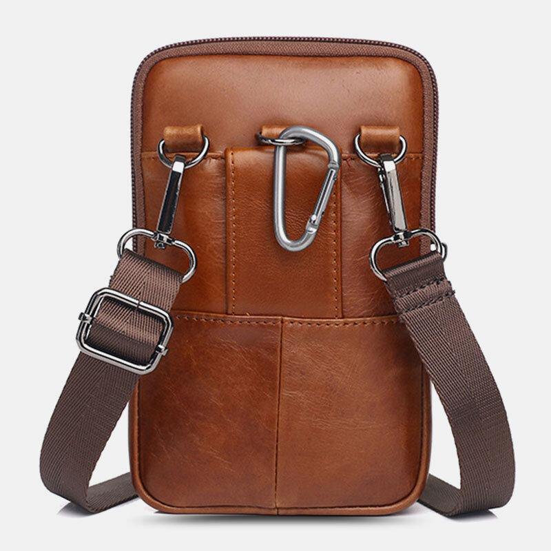 elvesmall Men Genuine Leather Vintage Multifunctional 6.5 Inch Mini Phone Bag Crossbody Bag Waist Bag Cowhide Bag