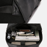 elvesmall Men PU Leather Large Capacity Multi-pocket Vintage 14 Inch Laptop Backpack