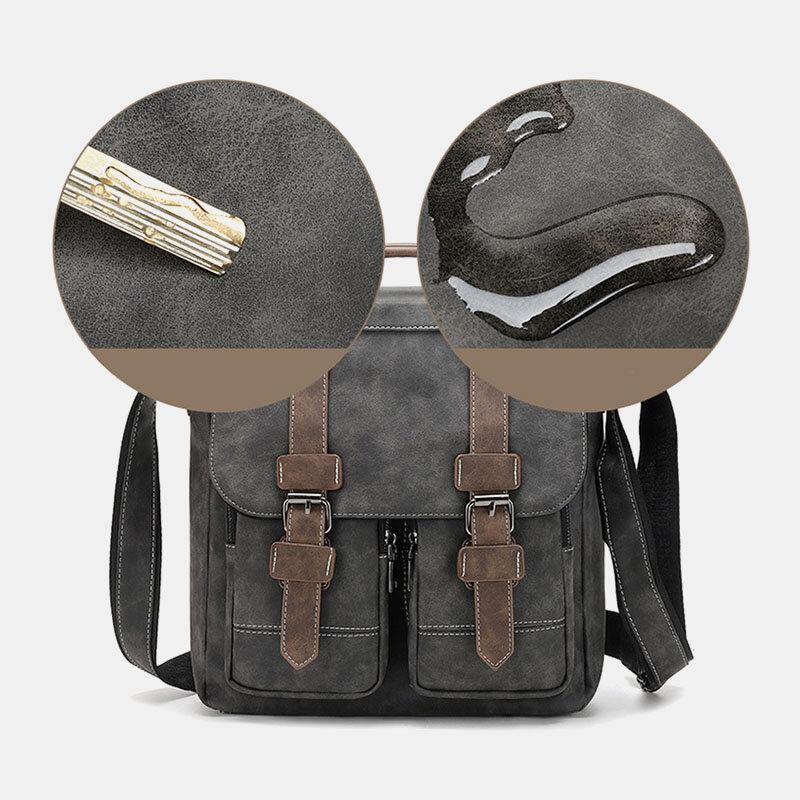 elvesmall Men Faux Leather Retro Multi-pocket Multifunction Crossbody Bag Shoulder Bag Travel Bag