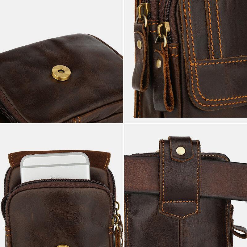 elvesmall Men Multifunctional Large Capacity 6.3 Inch Phone Bag Genuine Leather Waist Bag Wear-resistant Belt Bag With Hook