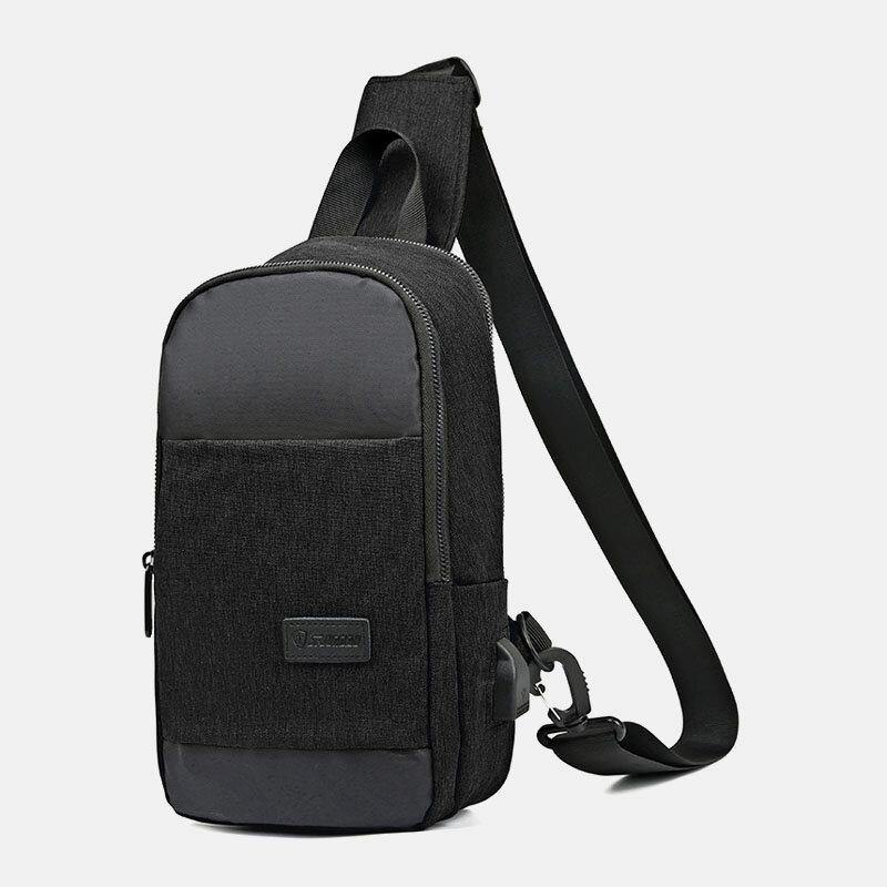 elvesmall Men Oxford Waterproof Large Capacity USB Charging Chest Bag Messenger Crossbody Bag