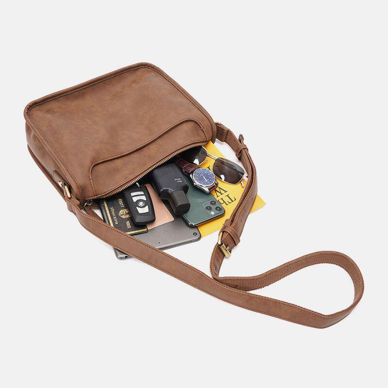 elvesmall Men PU Leather Large Capacity Vintage 6.3 Inch Phone Bag Messenger Bag Crossbody Bags Shoulder Bag