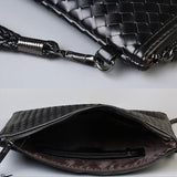 elvesmall Unisex Faux Leather Woven Pattern Solid Color Business A4 Paper File Bag Envelope Bag Clutch Bag