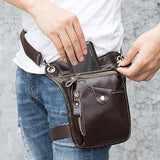 elvesmall Men Genuine Leather Solid Color Outdoor Sport Practical Wear-resistance Belt Bag Leg Bag Waist Bag