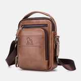 elvesmall Men Genuine Leather Multifunction Multi-Pocket Waterproof Crossbody Bag Shoulder Bag