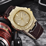 trendha Fashion Elegent Alloy PU Leather Men Vintage Diamond Watch Belt Quartz Watch