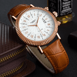 trendha YAZOLE 422 Leather Strap Roman Numerals Crystal Dial Fashion Men Waterproof Quartz Watch